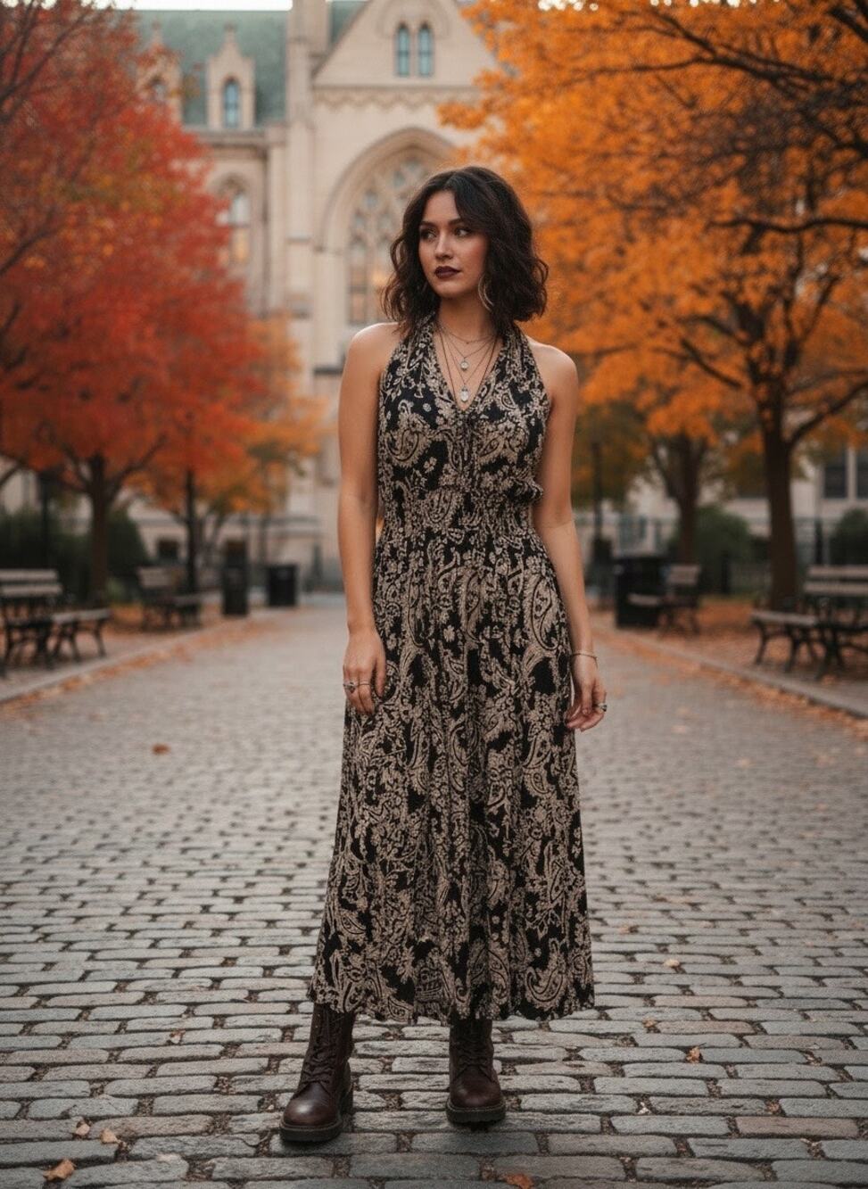 Paisley Stretch Maxi Dress NWT Fall Witchy Vibes